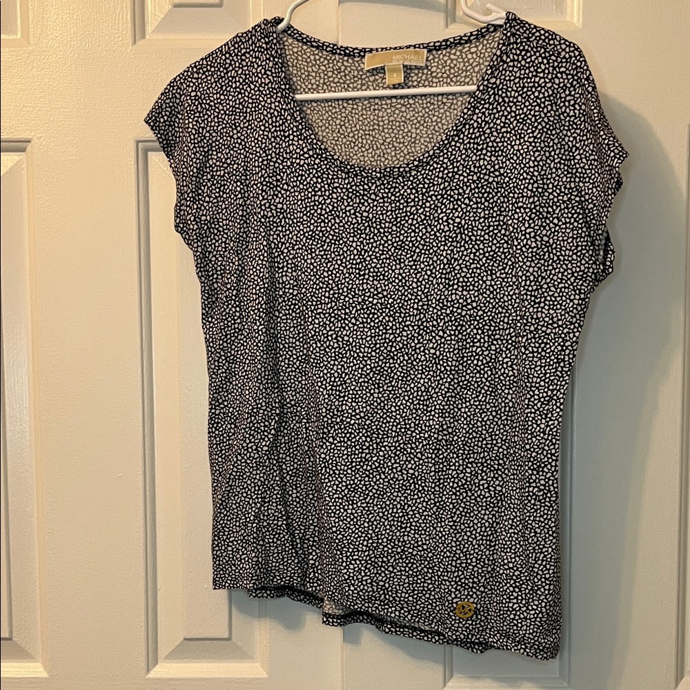Michael‎ Kors Patterned White Black Career Short Sleeve Shirt Size S